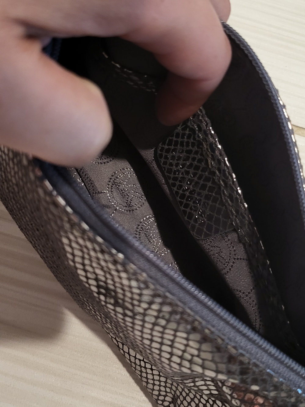 Michael Kors Metallic Snake-Embossed Cosmetic Pouch in Silver - Picture 7 of 9